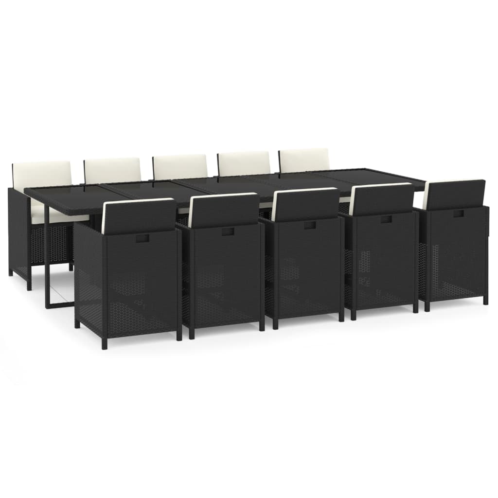 Ensemble À Manger De Jardin Coussins 11 Pcs Résine Tressée Noir Noir Et Blanc