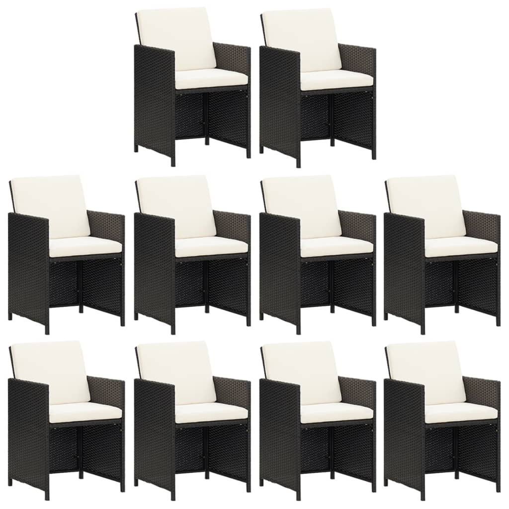 Ensemble À Manger De Jardin Coussins 11 Pcs Résine Tressée Noir Noir Et Blanc