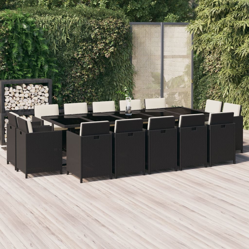 Ensemble À Manger De Jardin Coussins 11 Pcs Résine Tressée Noir Noir Et Blanc