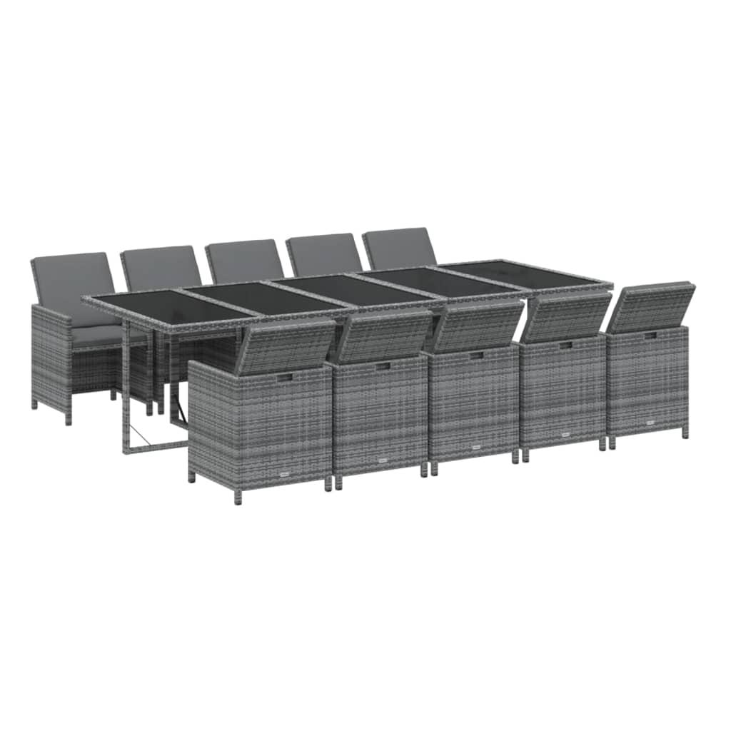 Ensemble À Manger De Jardin Coussins 11 Pcs Résine Tressée Gris
