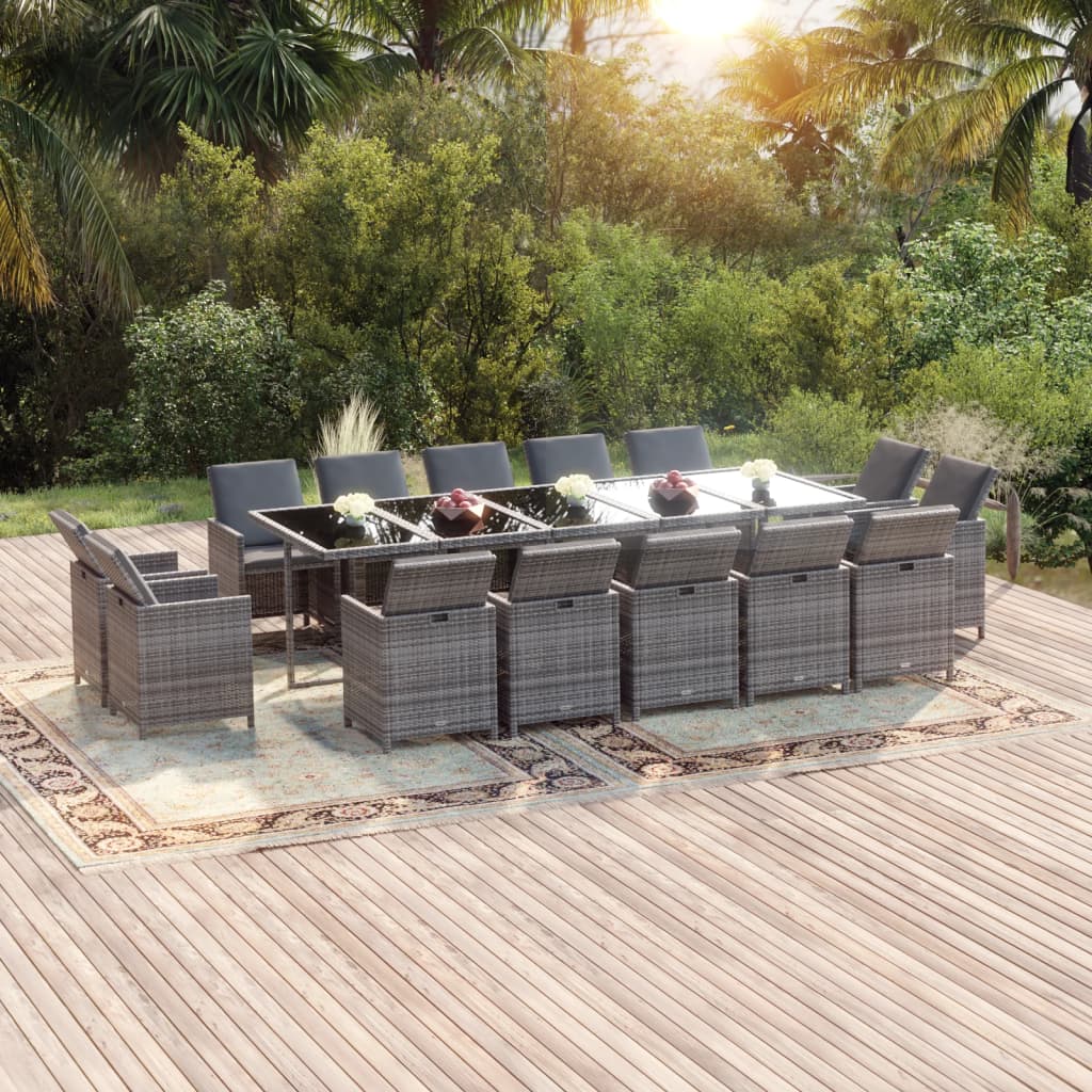 Ensemble À Manger De Jardin Coussins 11 Pcs Résine Tressée Gris