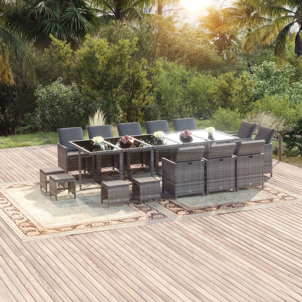 Ensemble À Manger De Jardin Coussins 11 Pcs Résine Tressée Gris