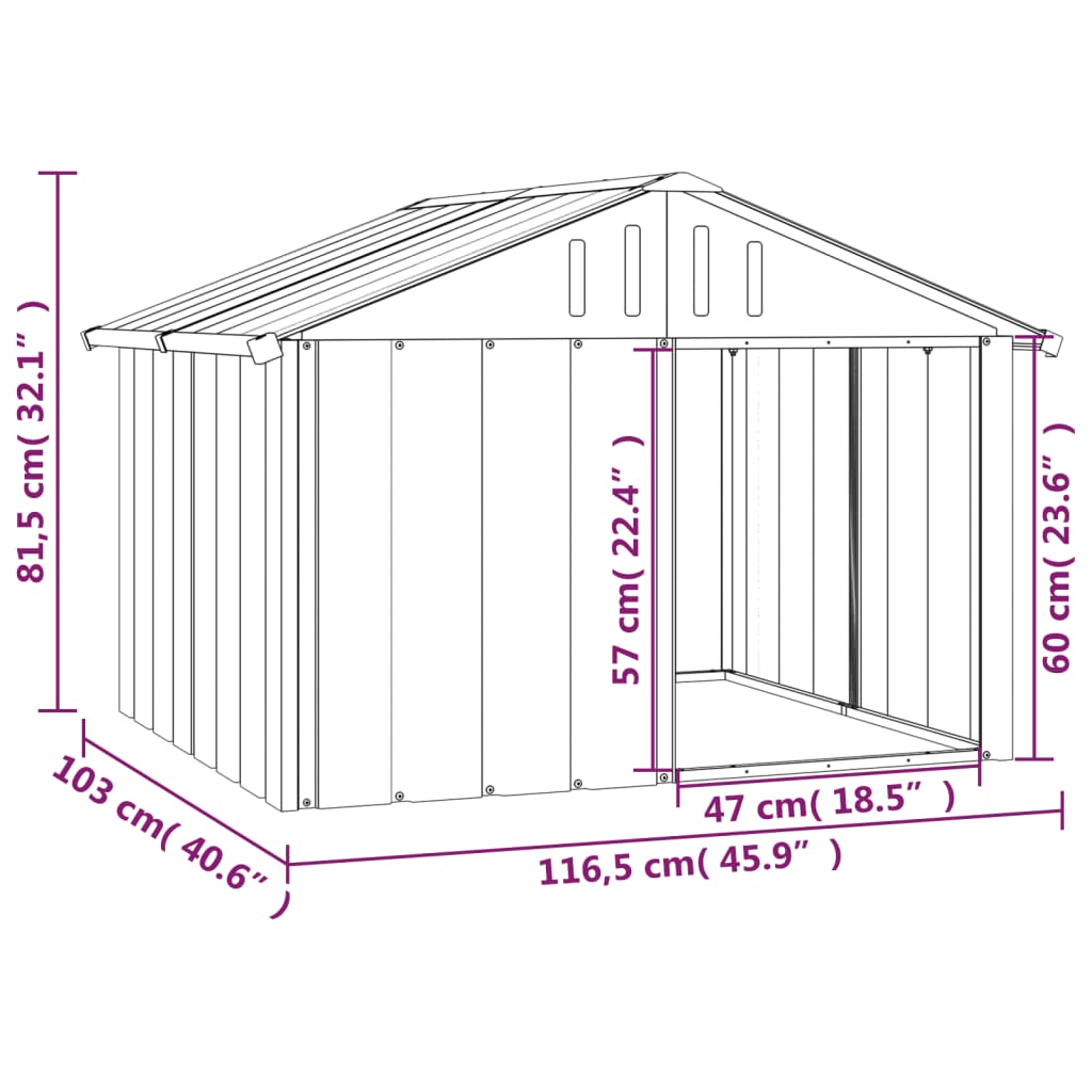 Niche Pour Chien 116,5X103X81,5 Cm Acier Galvanisé