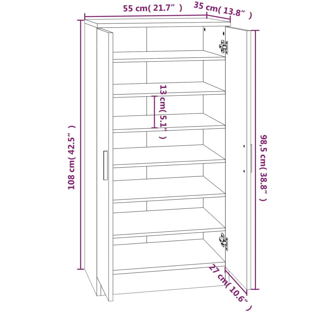 Armoire À Chaussures 55X35X108 Cm Bois D'ingénierie Sonoma Gris