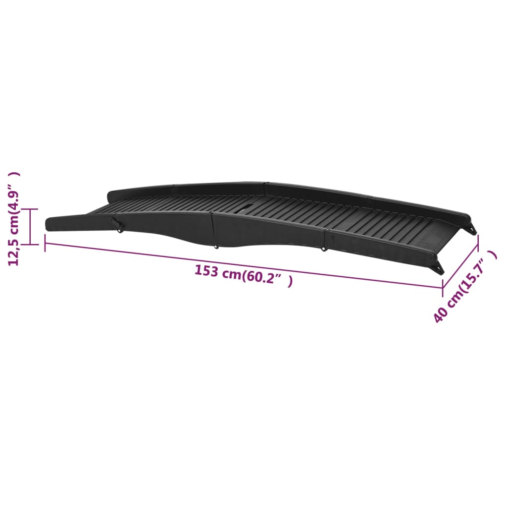 Rampe Pliable Pour Chien Noir 153X40X12,5 Cm Plastique