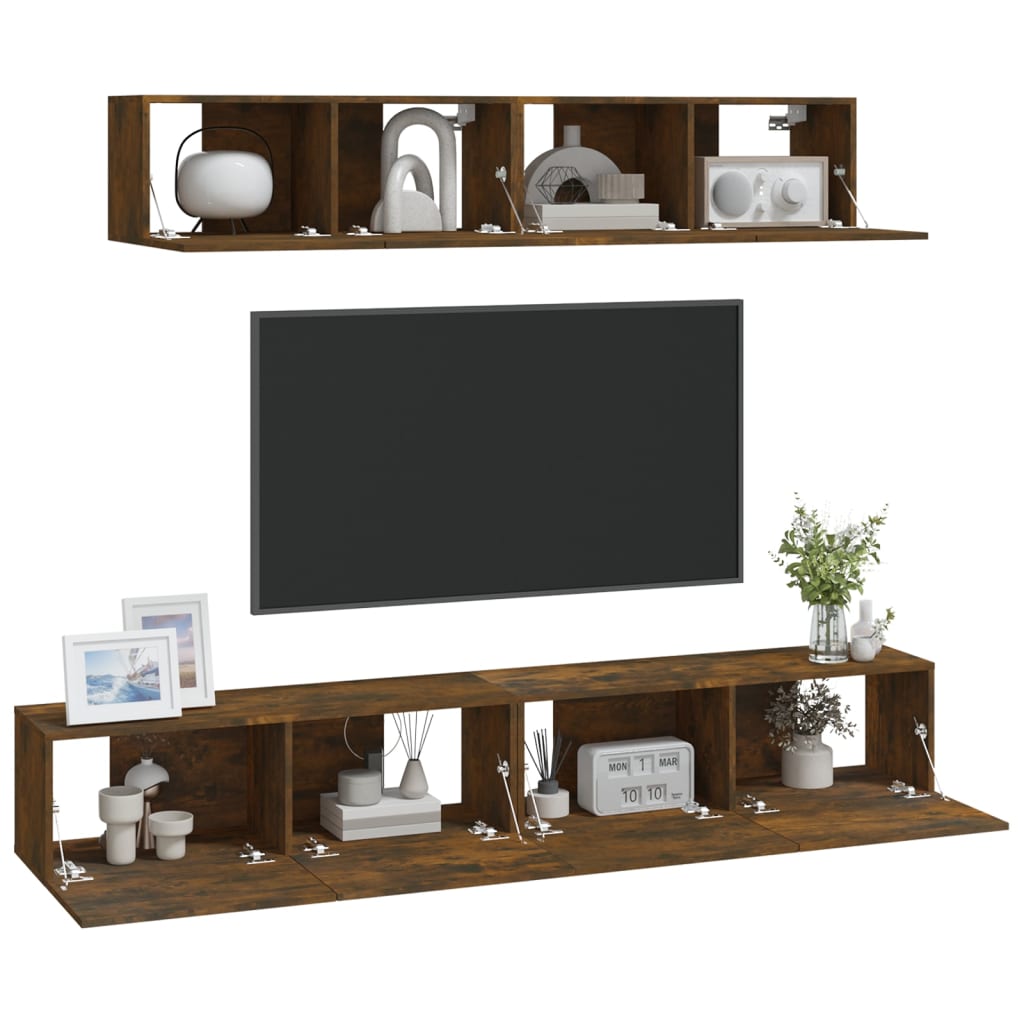 Ensemble De Meubles Tv 4 Pcs Chêne Fumé Bois D'ingénierie