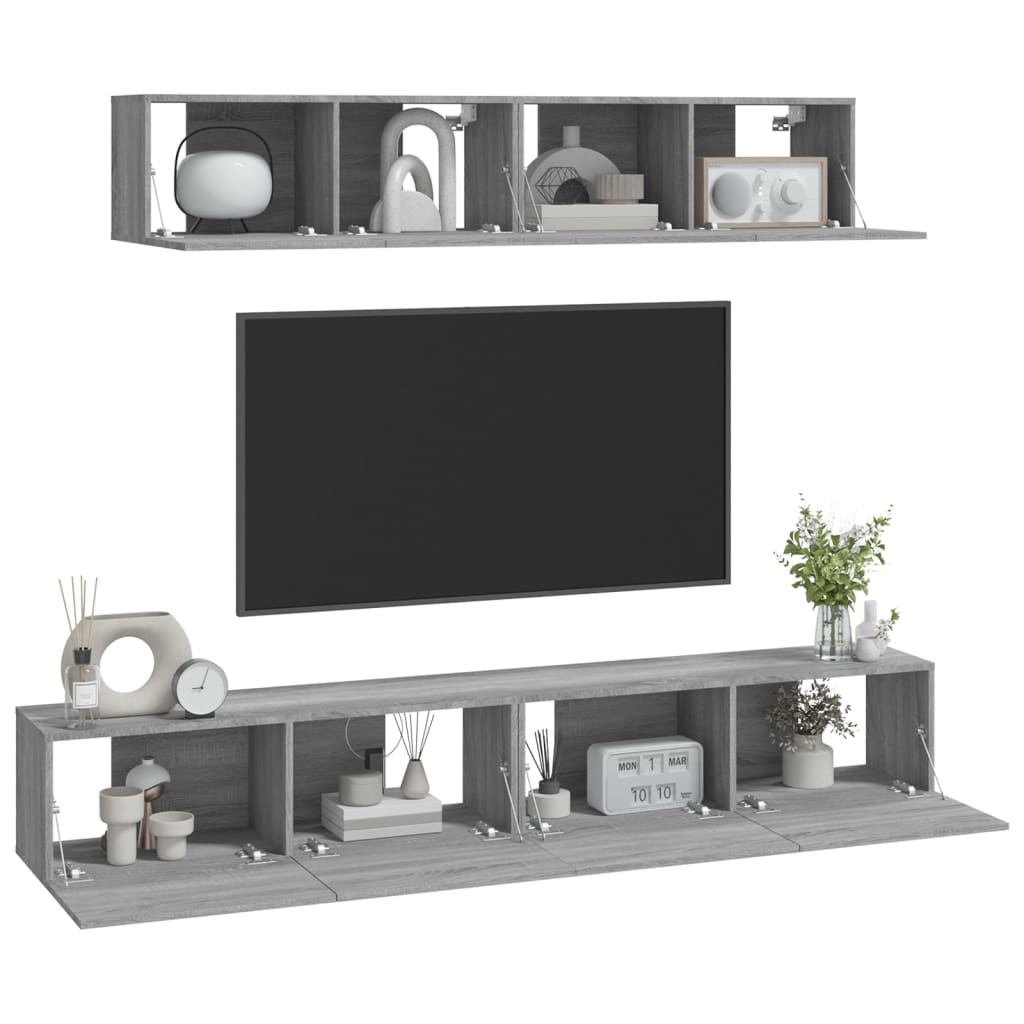 Ensemble De Meubles Tv 4 Pcs Sonoma Gris Bois D'ingénierie