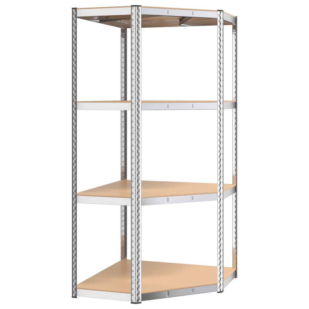 Étagère D'angle À 4 Niveaux É Acier Et Bois D'ingénierie Argent