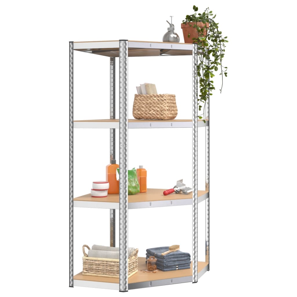 Étagère D'angle À 4 Niveaux É Acier Et Bois D'ingénierie Argent