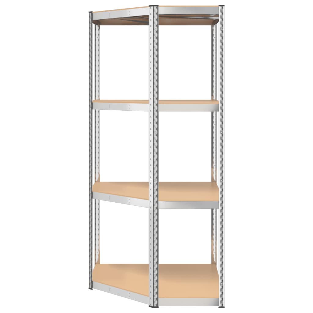 Étagère D'angle À 4 Niveaux É Acier Et Bois D'ingénierie Argent