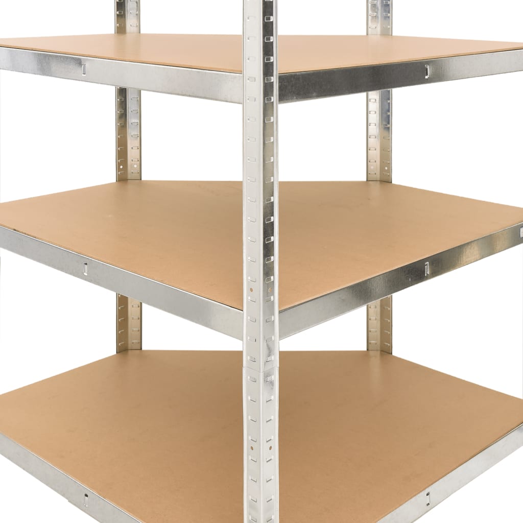 Étagère D'angle À 4 Niveaux É Acier Et Bois D'ingénierie Argent