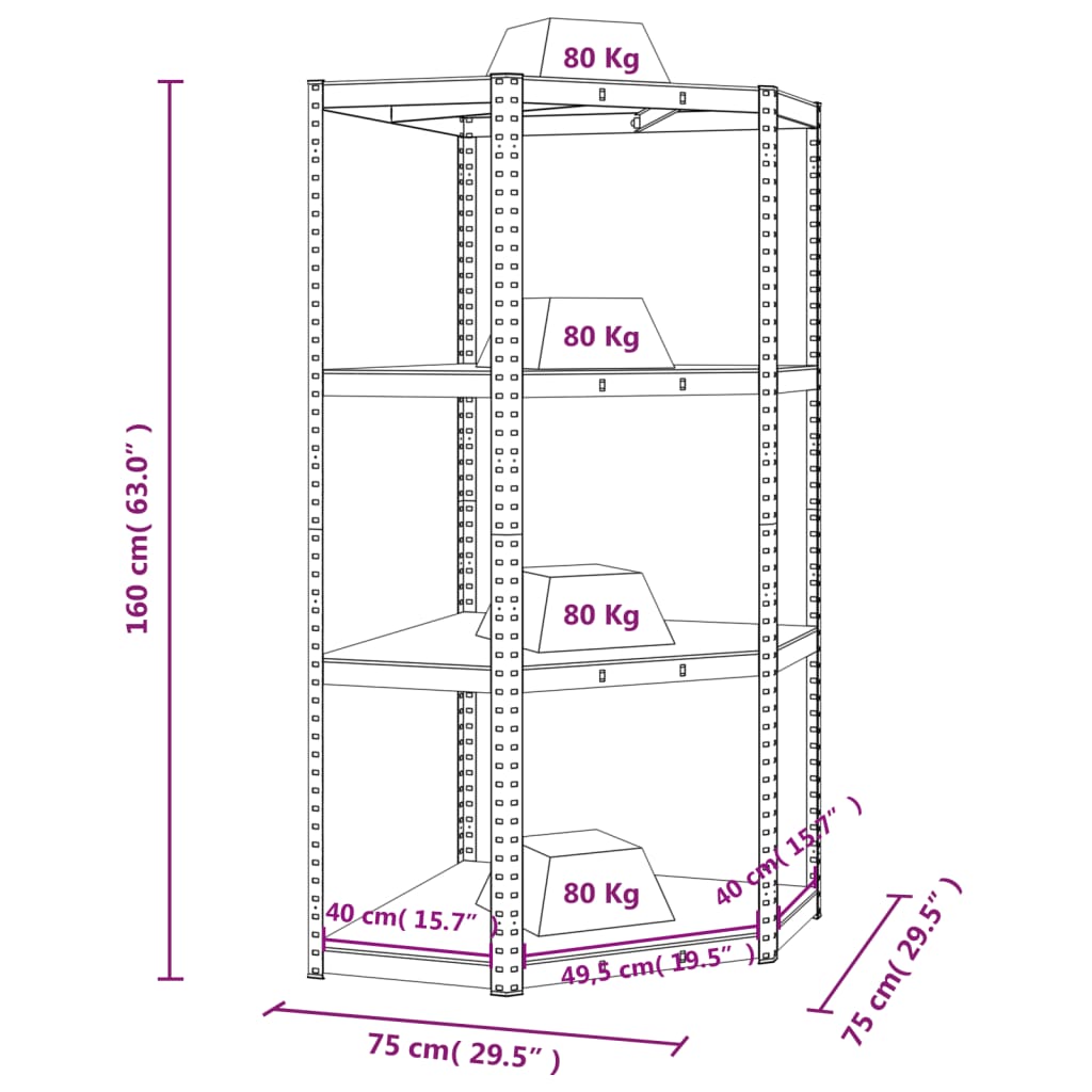 Étagère D'angle À 4 Niveaux É Acier Et Bois D'ingénierie Argent