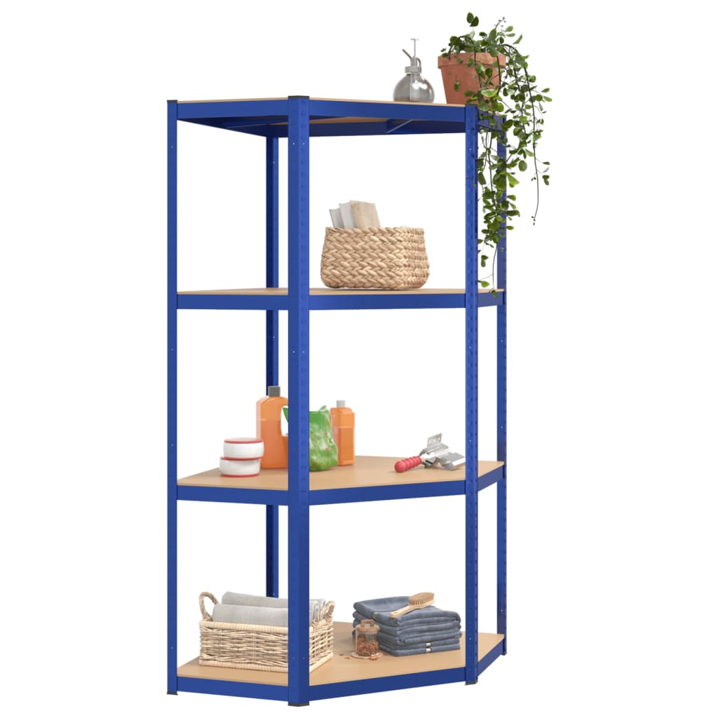 Étagère D'angle À 4 Niveaux Acier Et Bois D'ingénierie Bleu