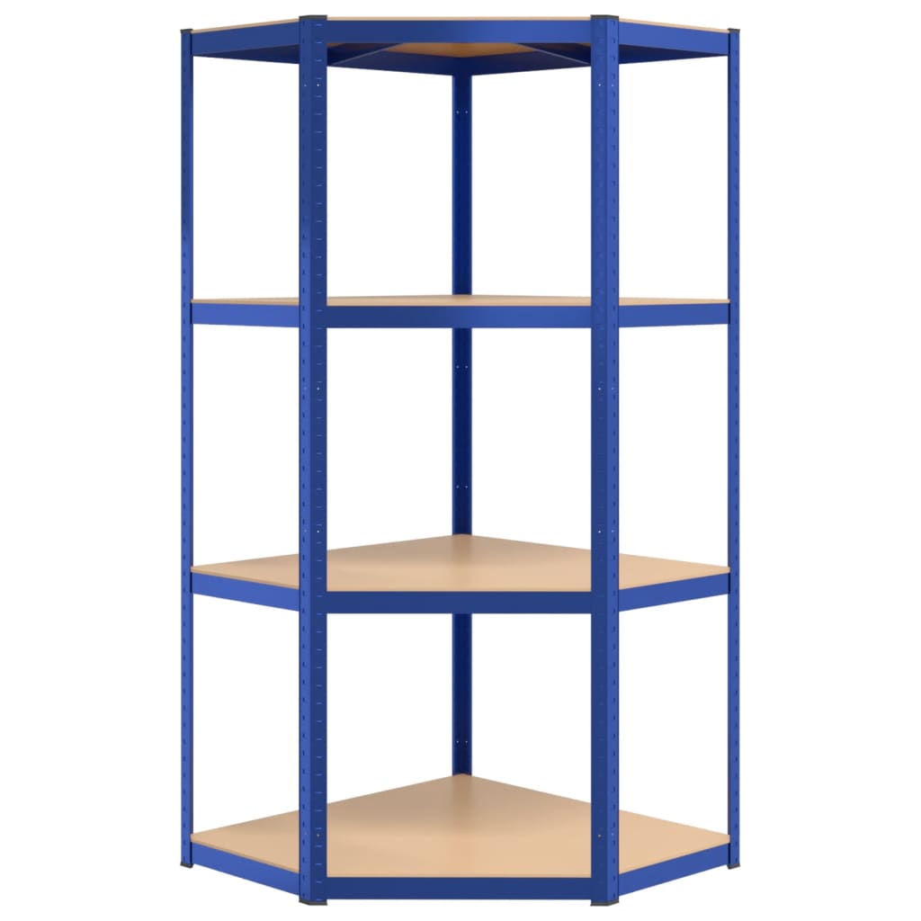 Étagère D'angle À 4 Niveaux Acier Et Bois D'ingénierie Bleu