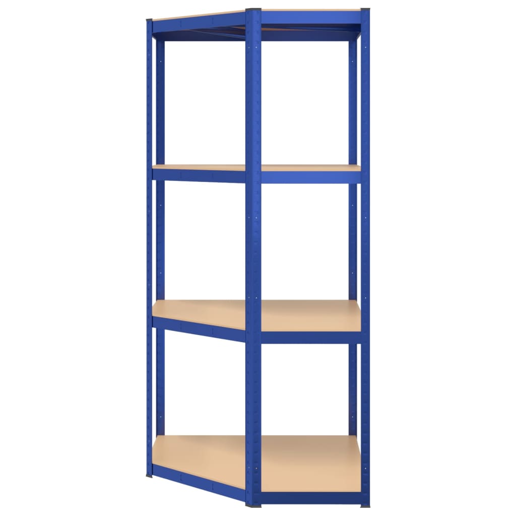 Étagère D'angle À 4 Niveaux Acier Et Bois D'ingénierie Bleu