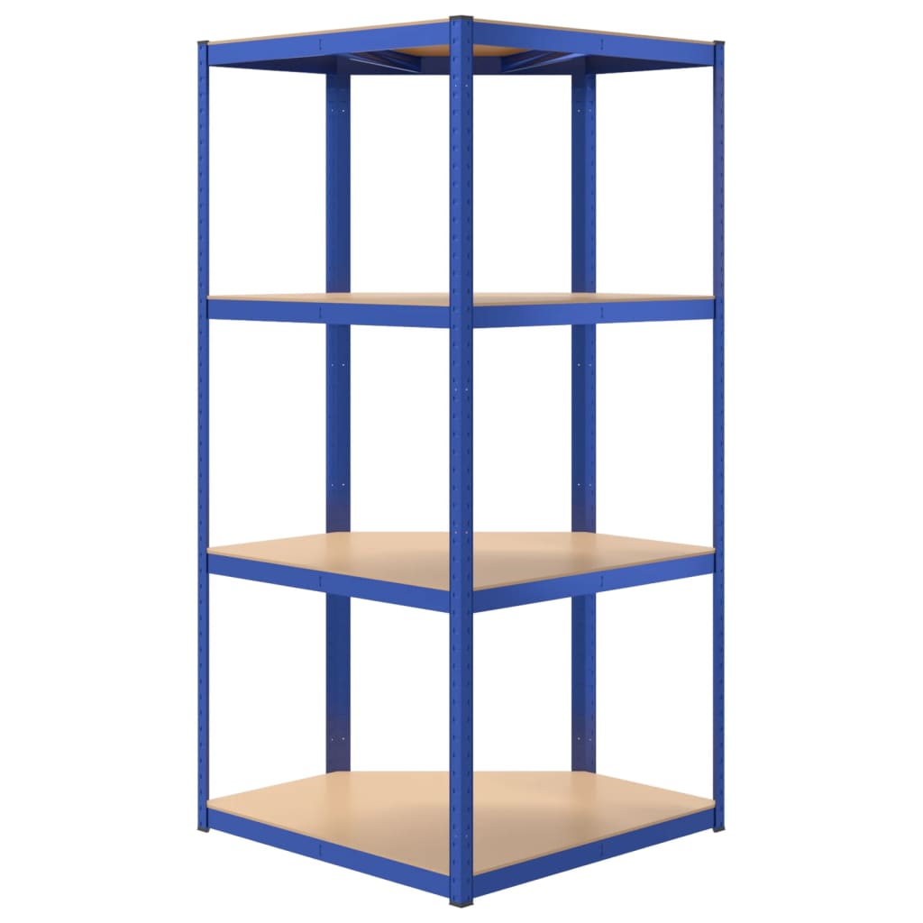 Étagère D'angle À 4 Niveaux Acier Et Bois D'ingénierie Bleu