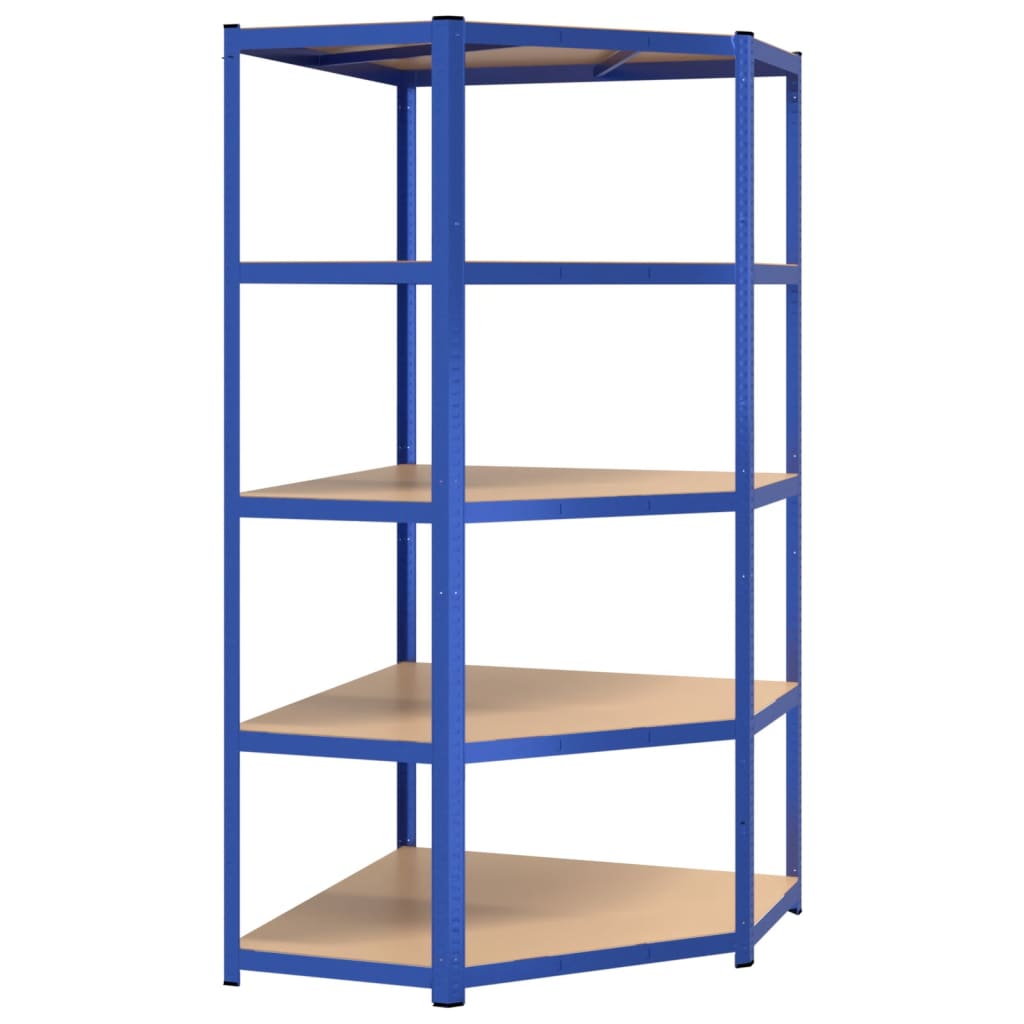 Étagère D'angle À 5 Niveaux Acier Et Bois D'ingénierie Bleu