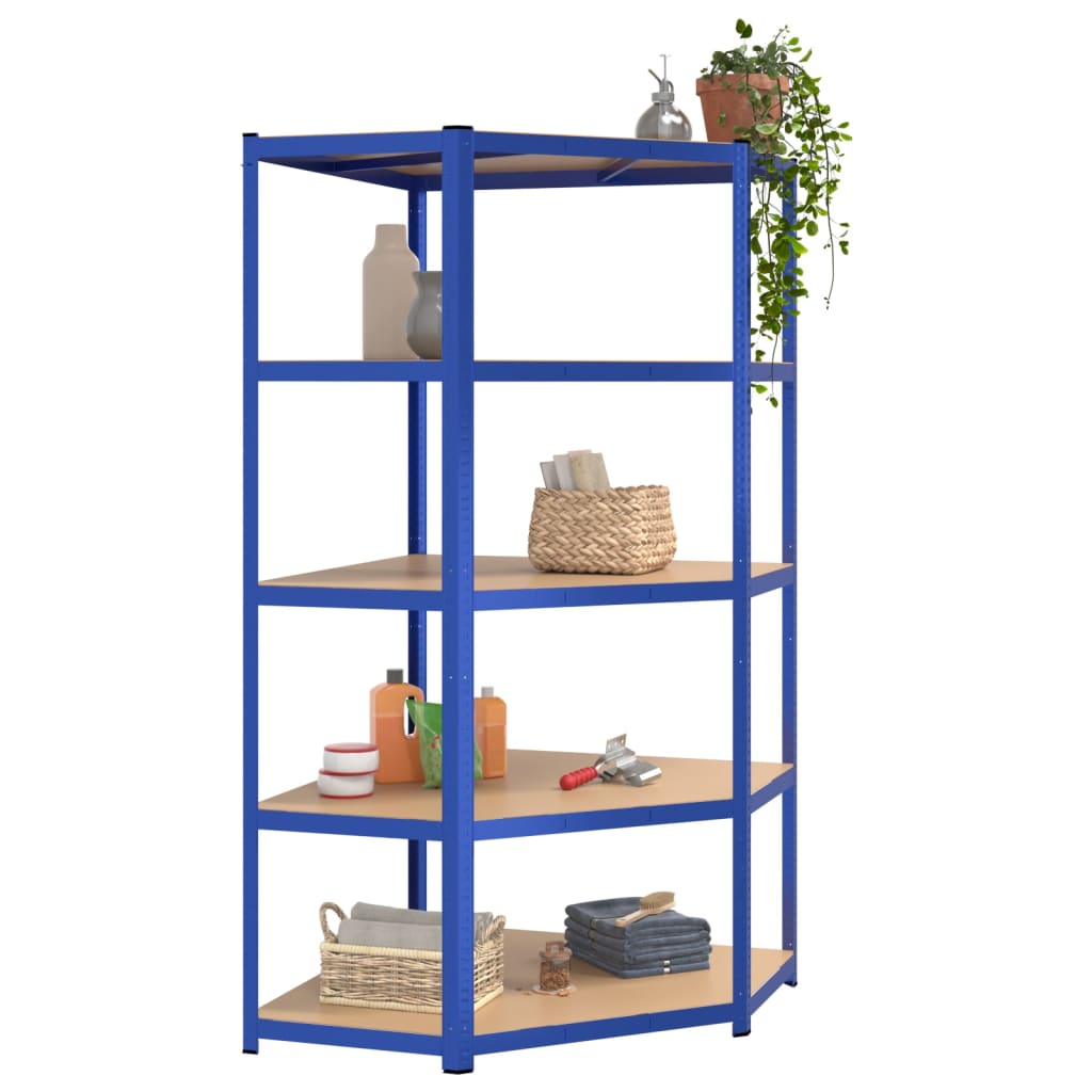 Étagère D'angle À 5 Niveaux Acier Et Bois D'ingénierie Bleu