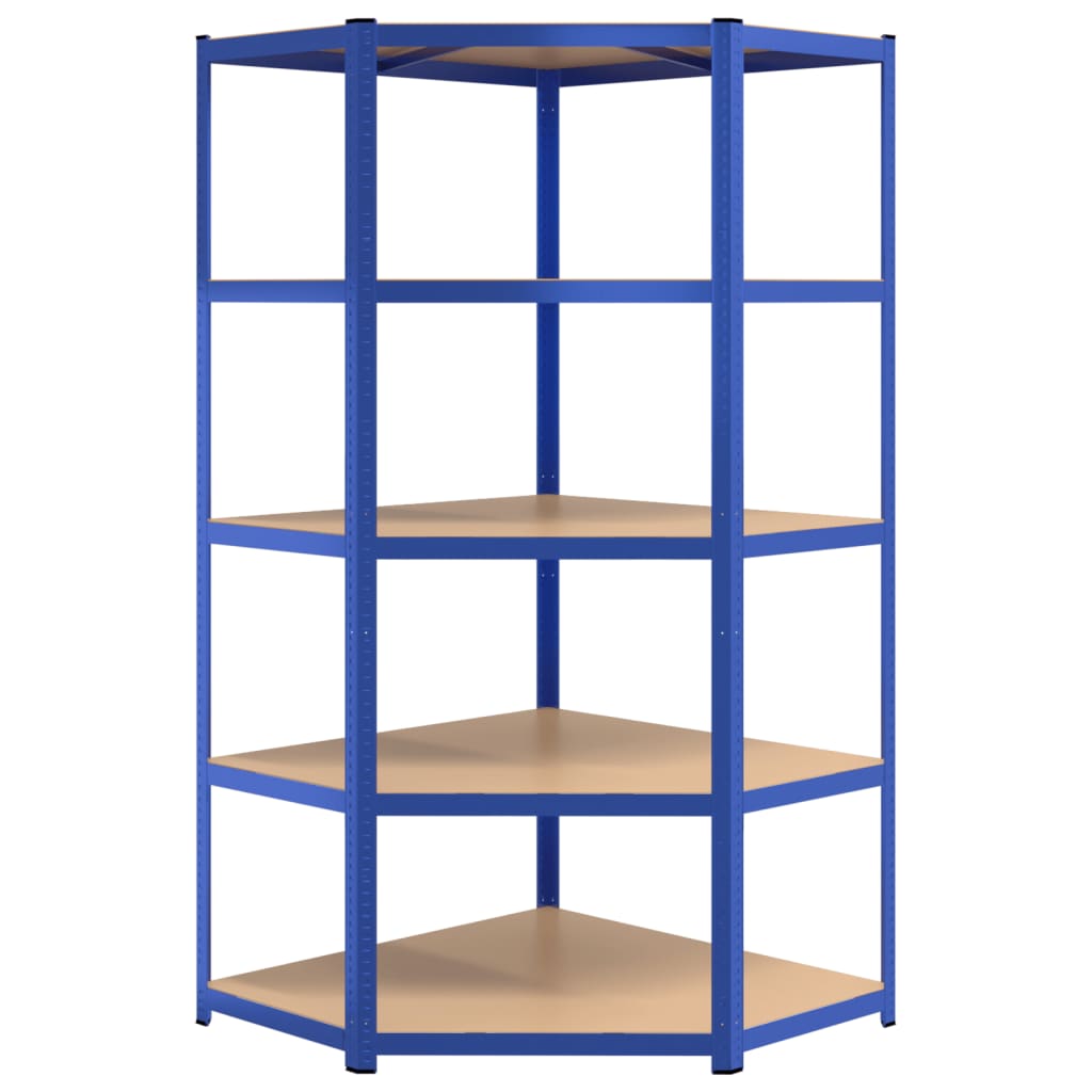Étagère D'angle À 5 Niveaux Acier Et Bois D'ingénierie Bleu