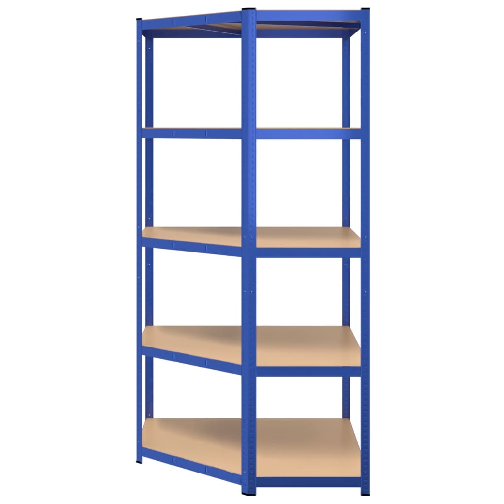 Étagère D'angle À 5 Niveaux Acier Et Bois D'ingénierie Bleu