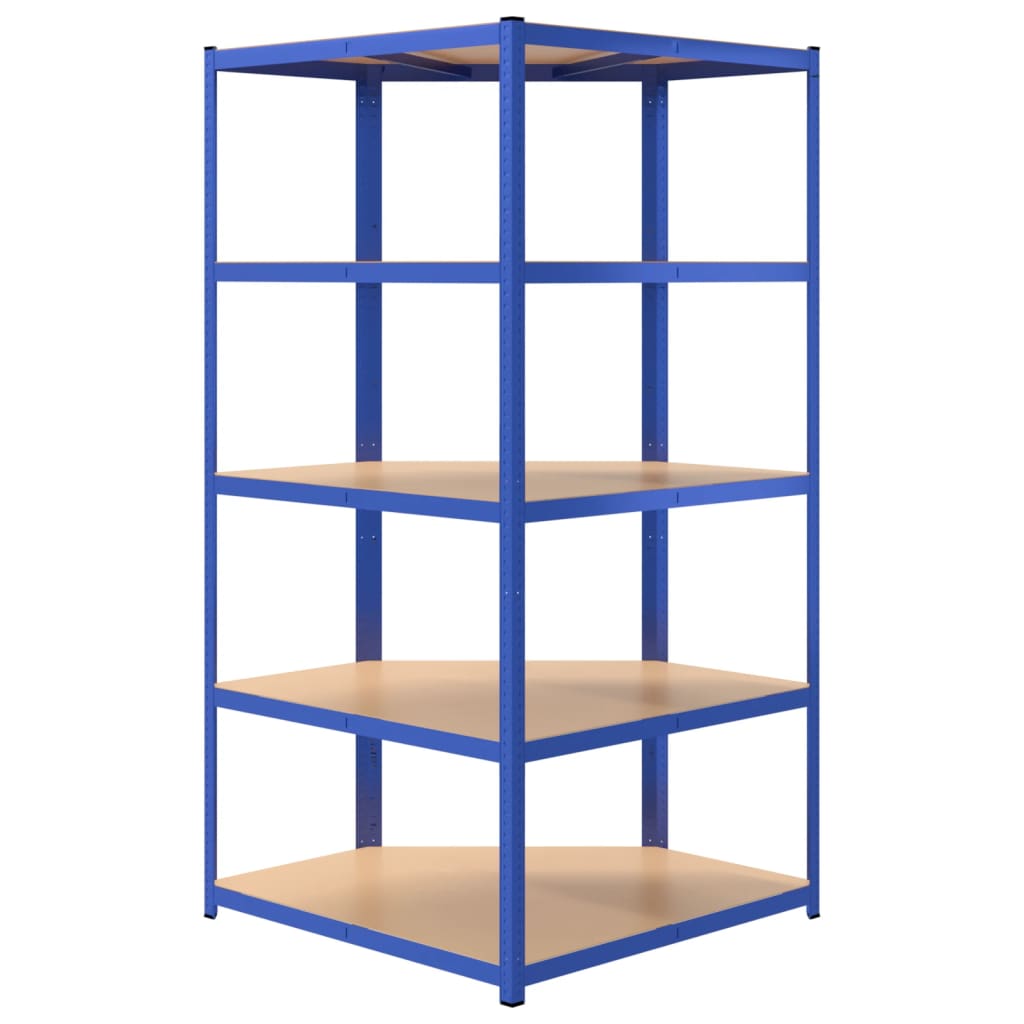 Étagère D'angle À 5 Niveaux Acier Et Bois D'ingénierie Bleu