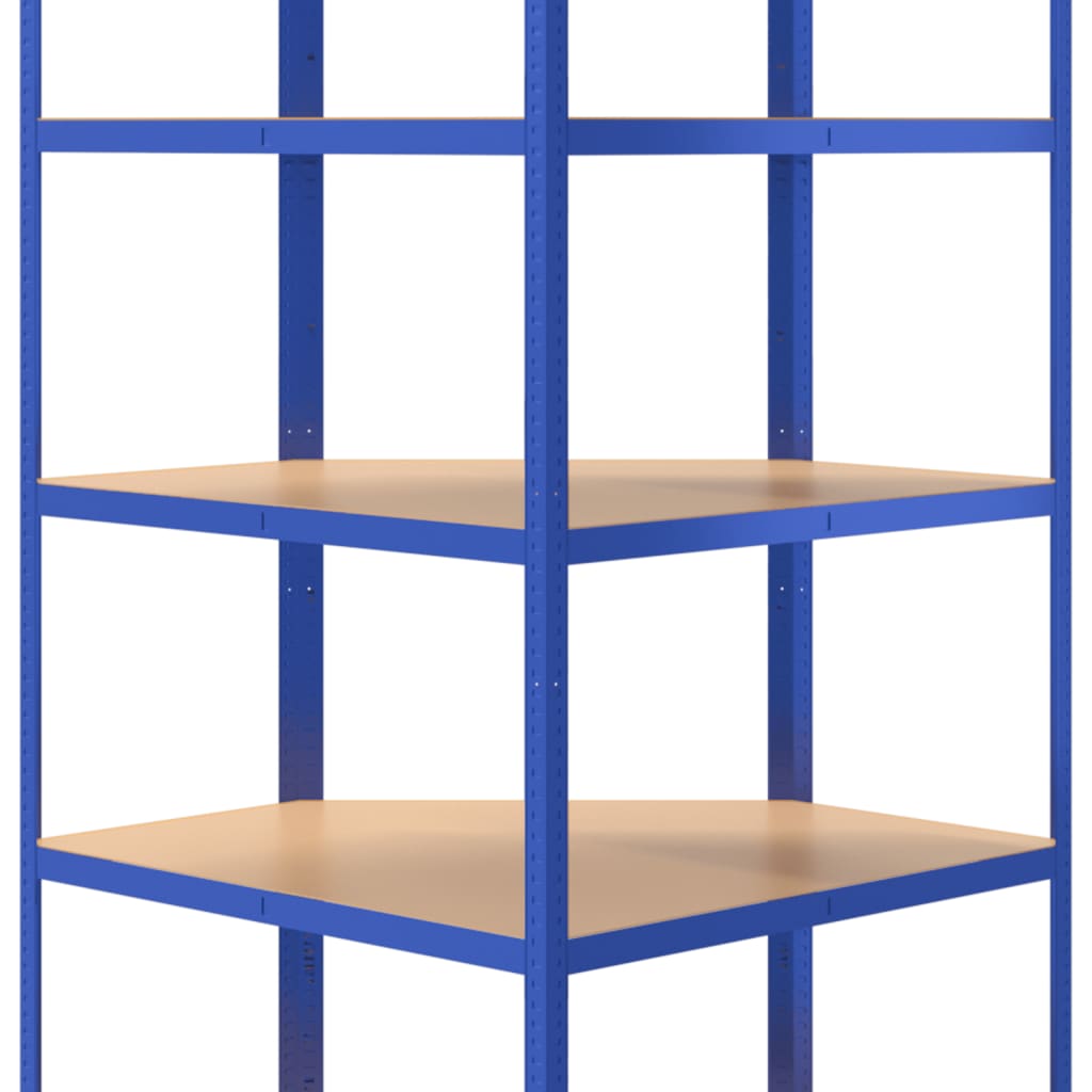 Étagère D'angle À 5 Niveaux Acier Et Bois D'ingénierie Bleu