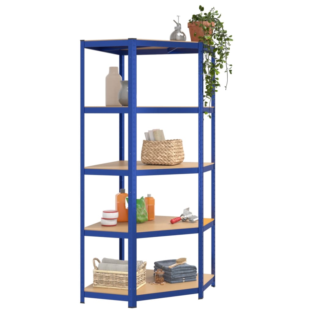 Étagère D'angle À 5 Niveaux Acier Et Bois D'ingénierie Bleu