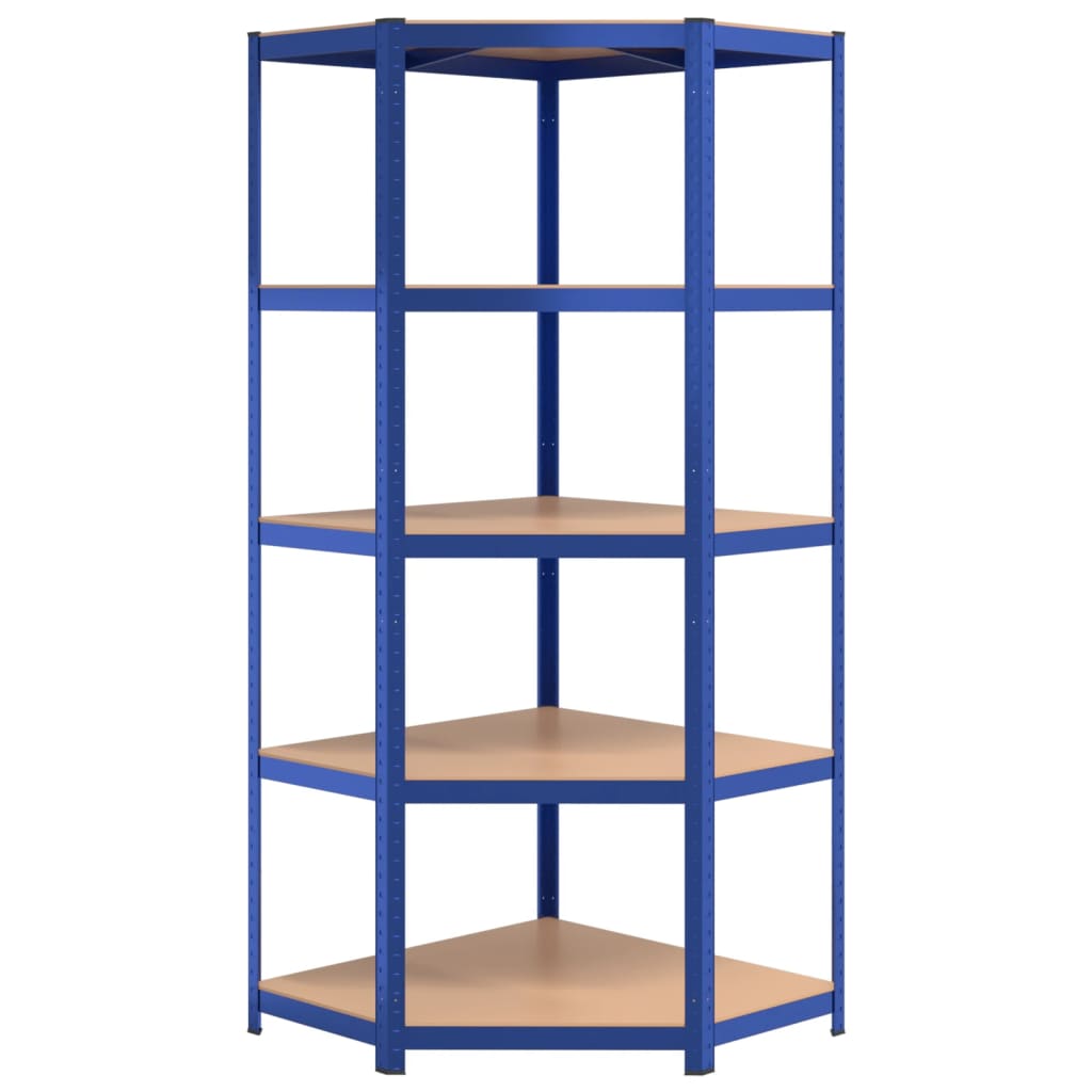 Étagère D'angle À 5 Niveaux Acier Et Bois D'ingénierie Bleu