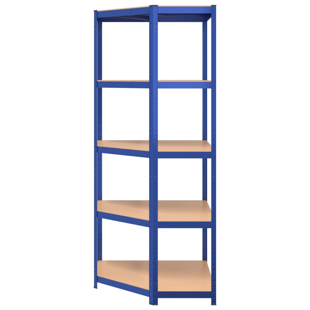 Étagère D'angle À 5 Niveaux Acier Et Bois D'ingénierie Bleu
