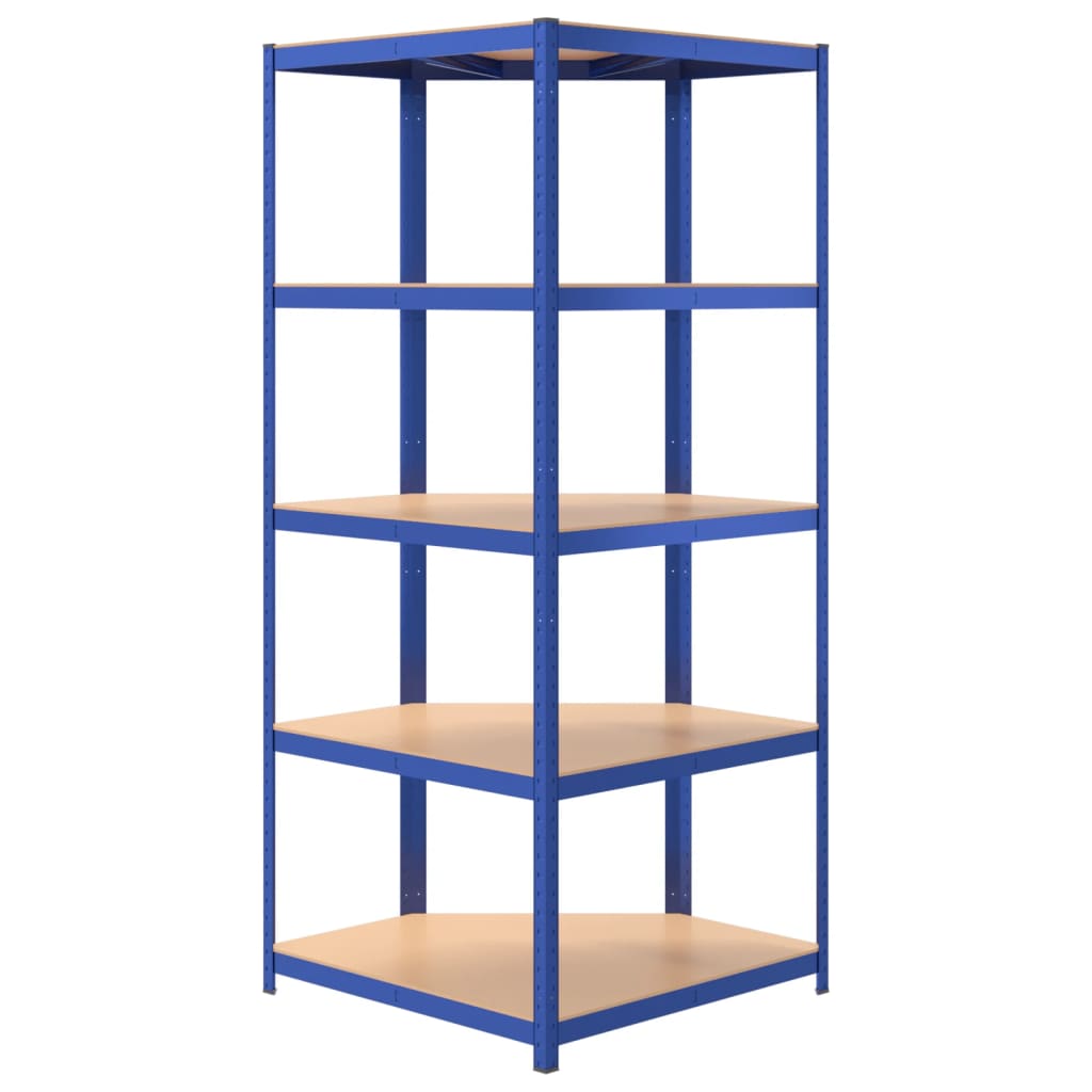 Étagère D'angle À 5 Niveaux Acier Et Bois D'ingénierie Bleu