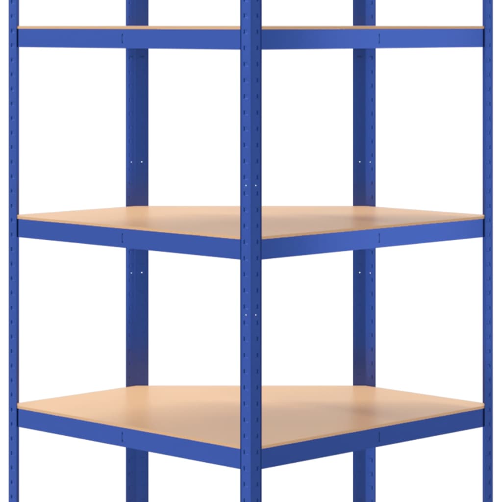Étagère D'angle À 5 Niveaux Acier Et Bois D'ingénierie Bleu