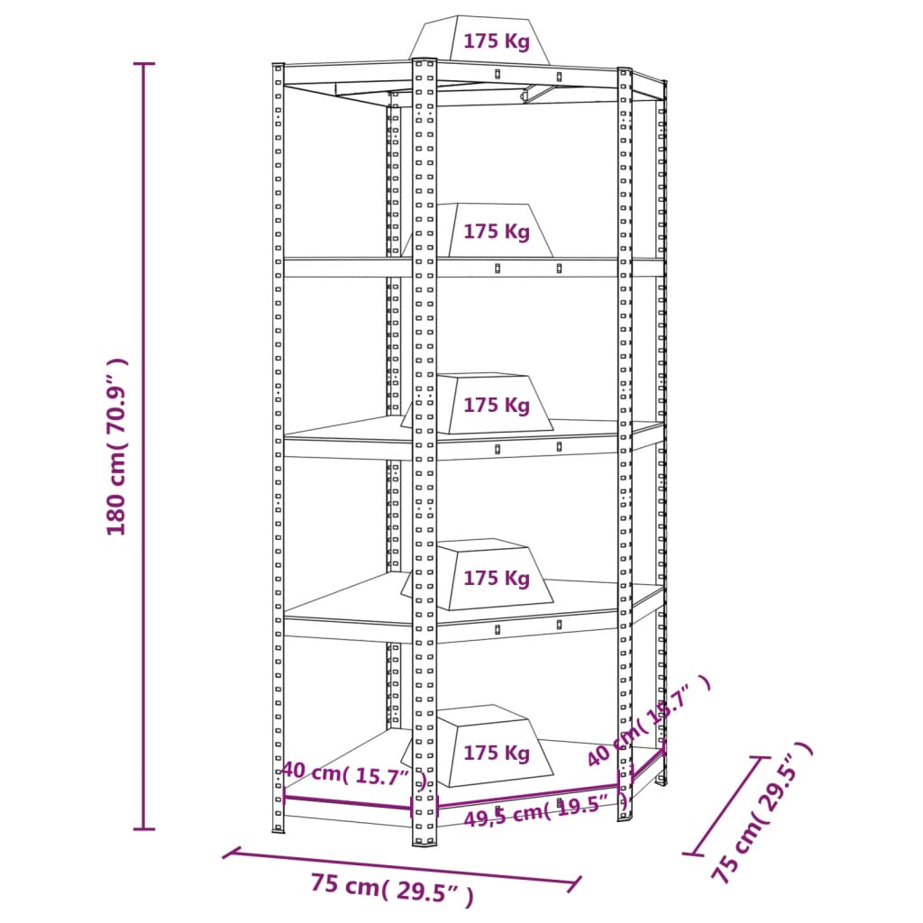 Étagère D'angle À 5 Niveaux Acier Et Bois D'ingénierie Bleu