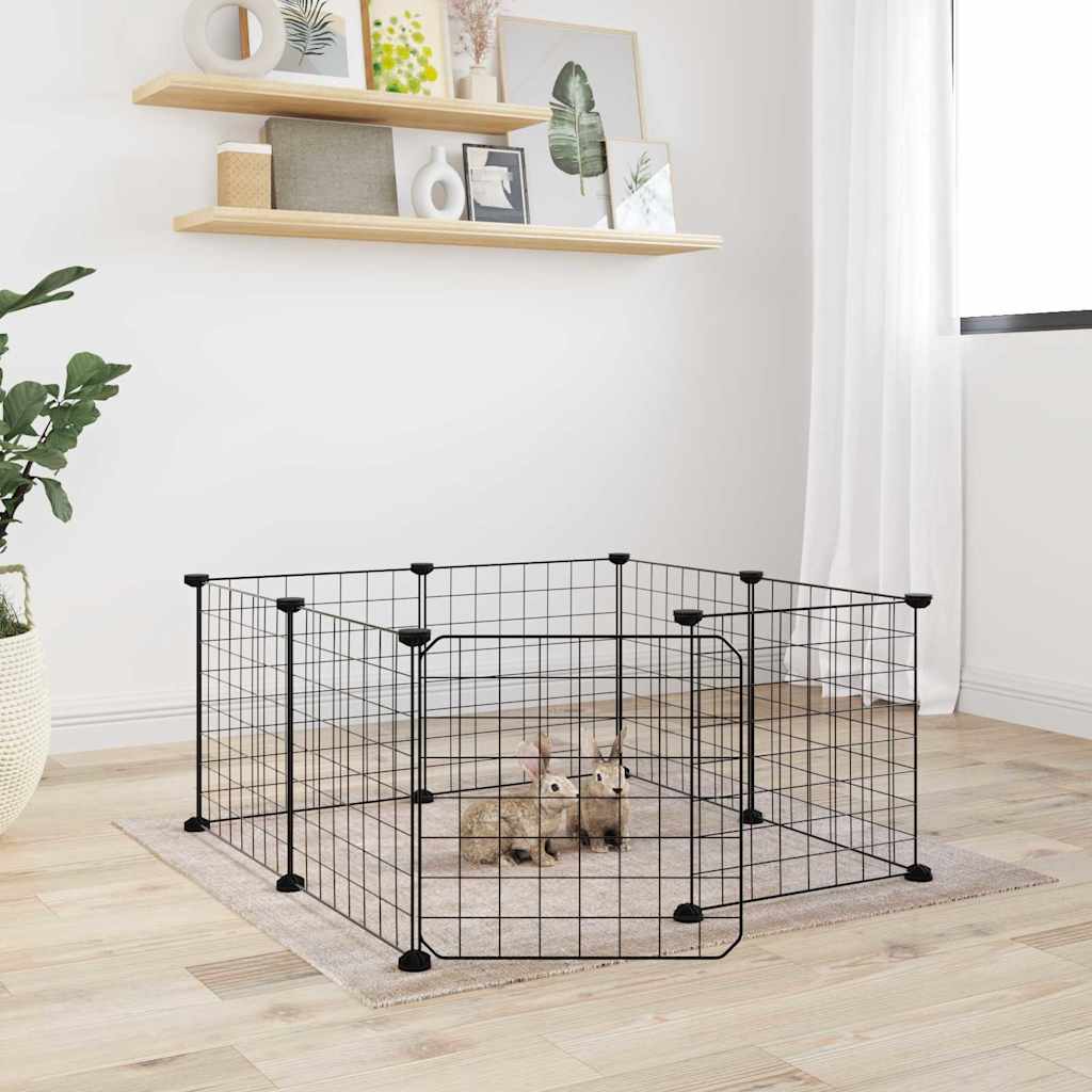 Cage Pour Animaux De Compagnie À 8 Panneaux, Noire, 70 X 70 X 35 Cm, En Acier