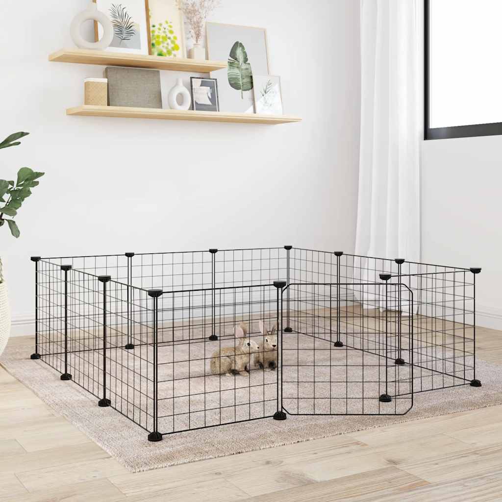 Cage Pour Animaux De Compagnie À 8 Panneaux, Noire, 70 X 70 X 35 Cm, En Acier