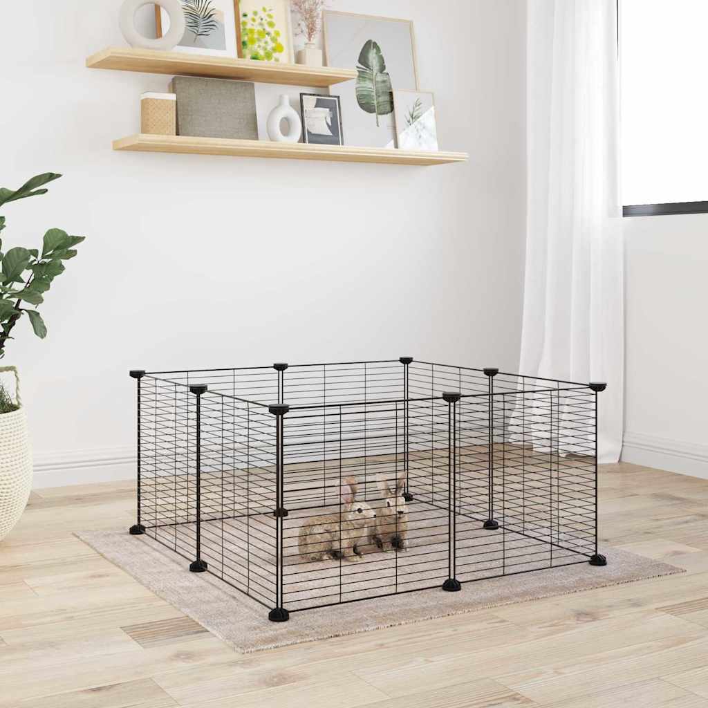 Cage Pour Animaux De Compagnie À 8 Panneaux, Noire, 70 X 70 X 35 Cm, En Acier