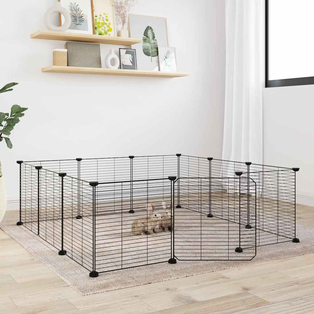 Cage Pour Animaux De Compagnie À 8 Panneaux, Noire, 70 X 70 X 35 Cm, En Acier