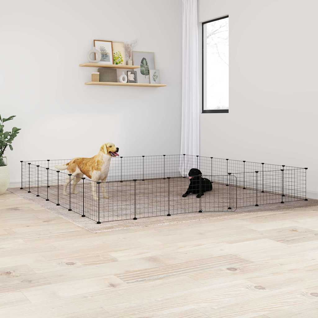 Cage Pour Animaux De Compagnie À 8 Panneaux, Noire, 70 X 70 X 35 Cm, En Acier