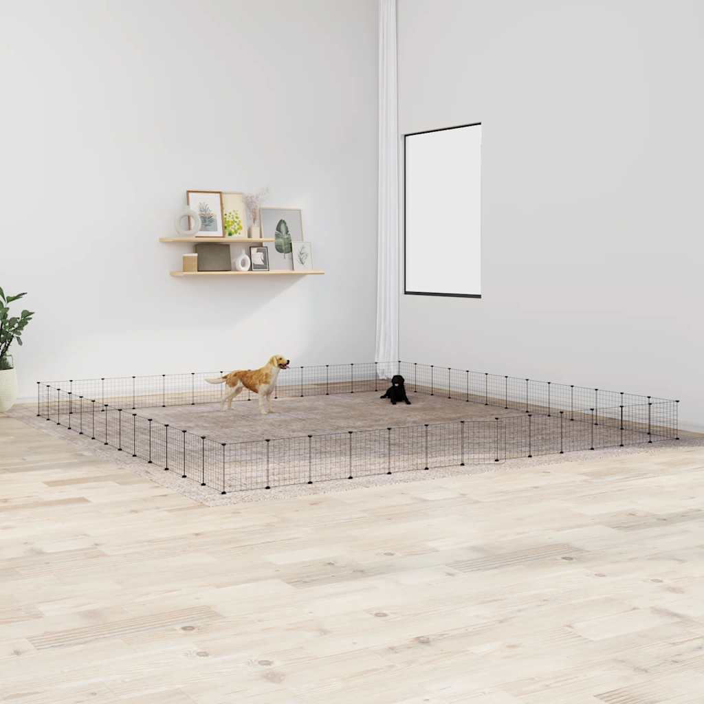 Cage Pour Animaux De Compagnie À 8 Panneaux, Noire, 70 X 70 X 35 Cm, En Acier