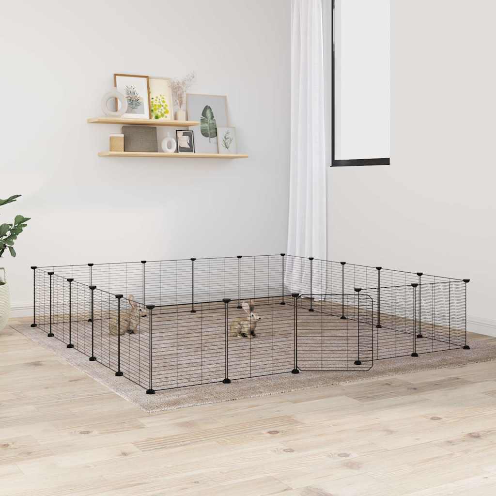 Cage Pour Animaux De Compagnie À 8 Panneaux, Noire, 70 X 70 X 35 Cm, En Acier