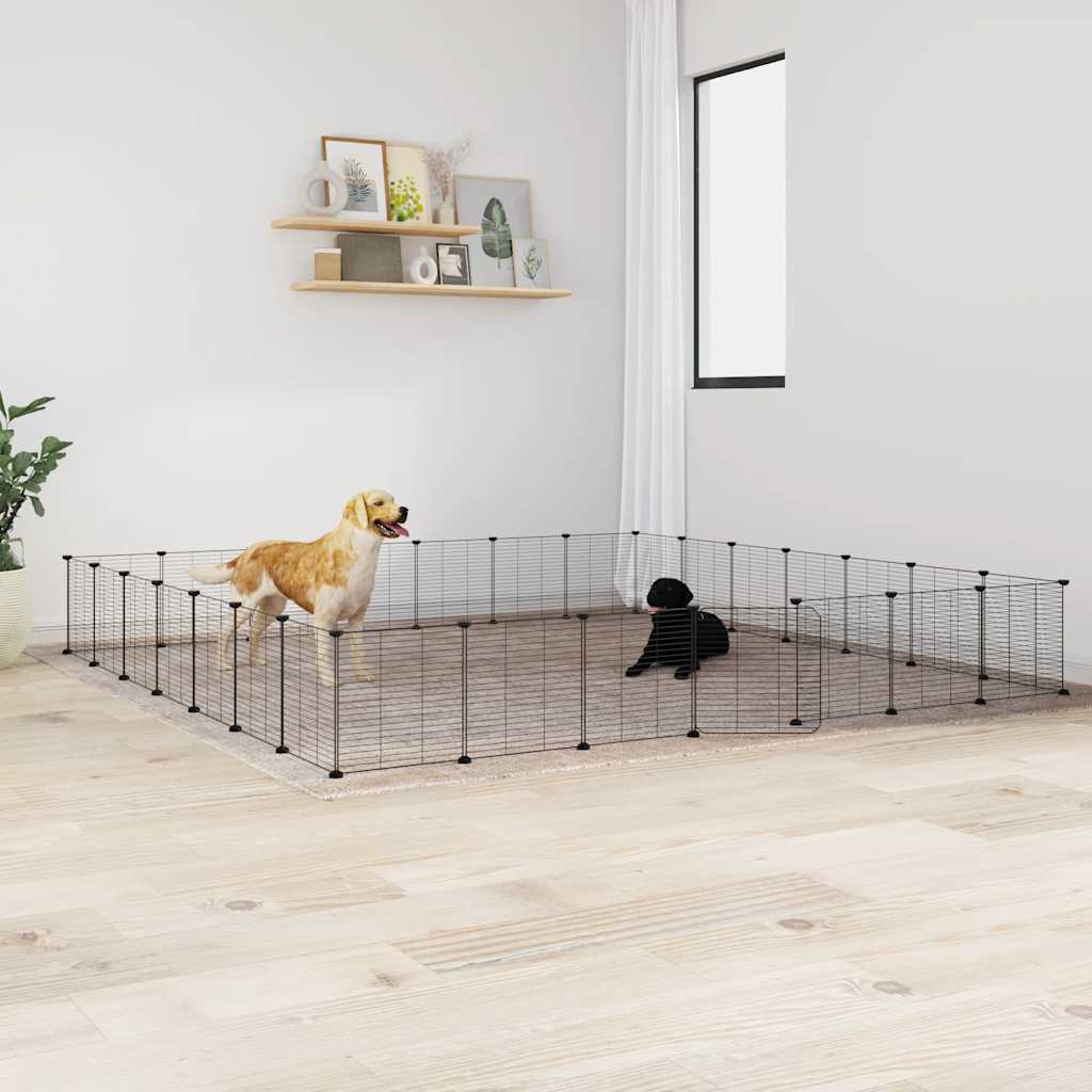 Cage Pour Animaux De Compagnie À 8 Panneaux, Noire, 70 X 70 X 35 Cm, En Acier