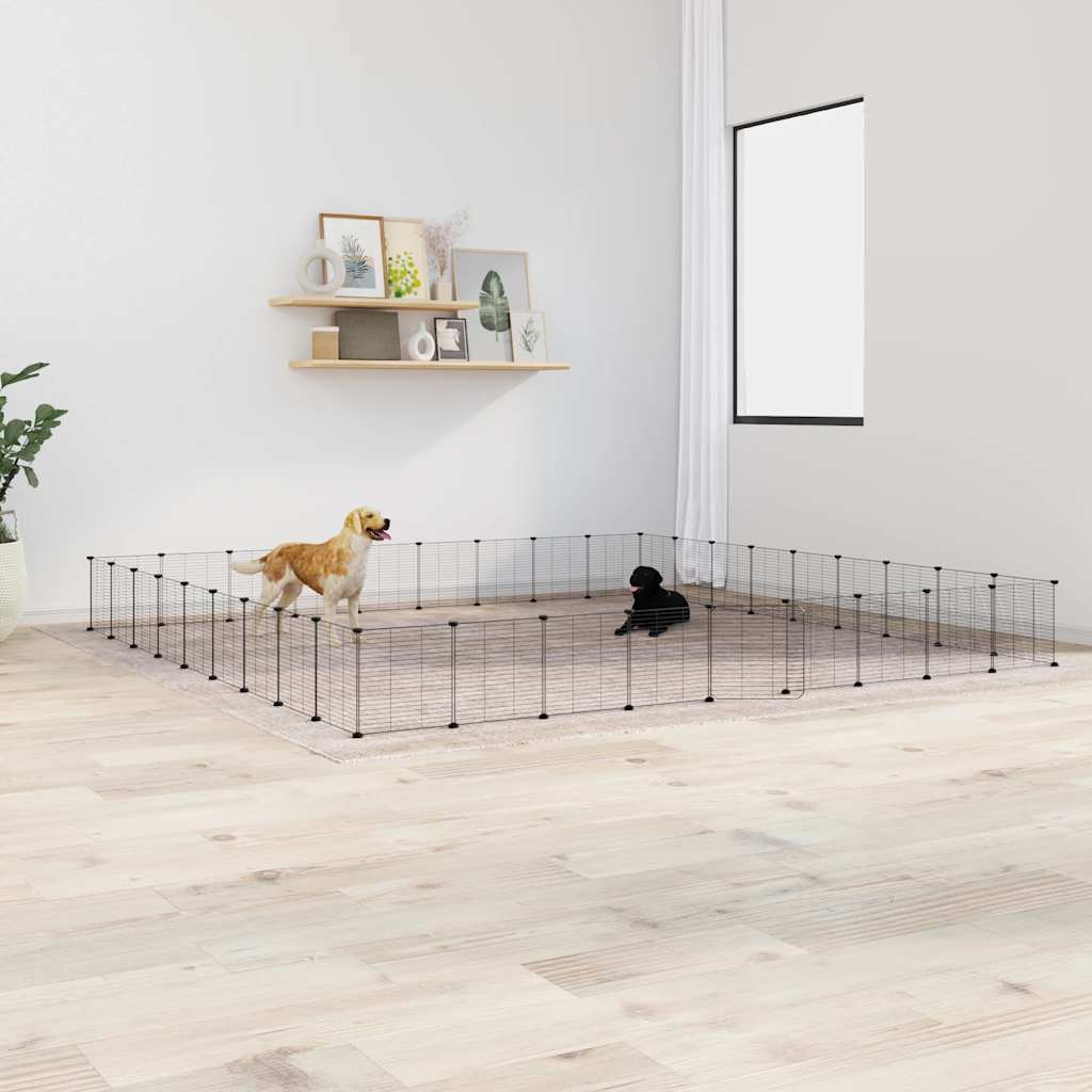 Cage Pour Animaux De Compagnie À 8 Panneaux, Noire, 70 X 70 X 35 Cm, En Acier