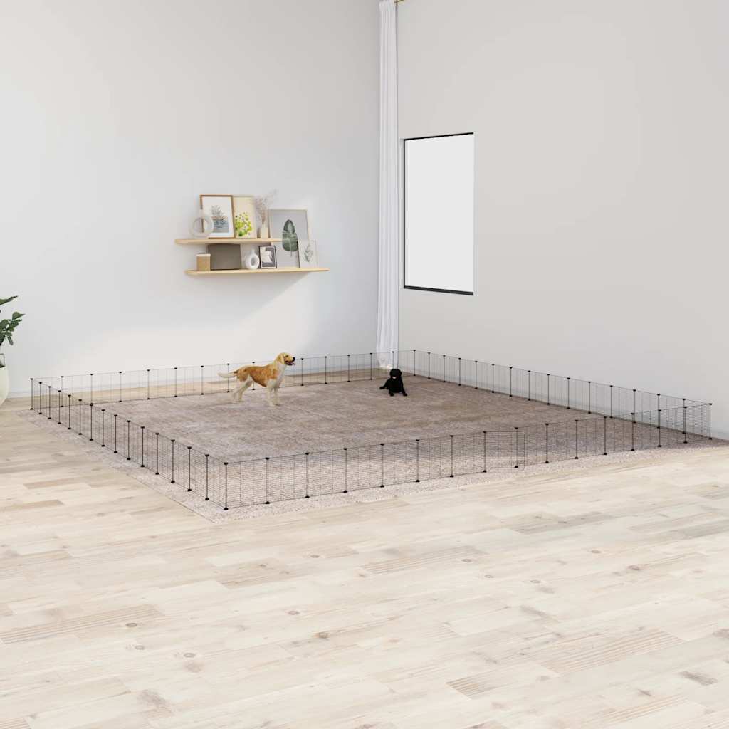 Cage Pour Animaux De Compagnie À 8 Panneaux, Noire, 70 X 70 X 35 Cm, En Acier