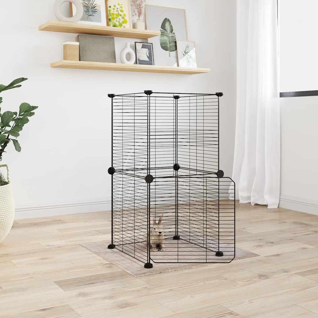 Cage Animaux De Compagnie À 8 Panneaux Noir 35X35X70 Cm Acier