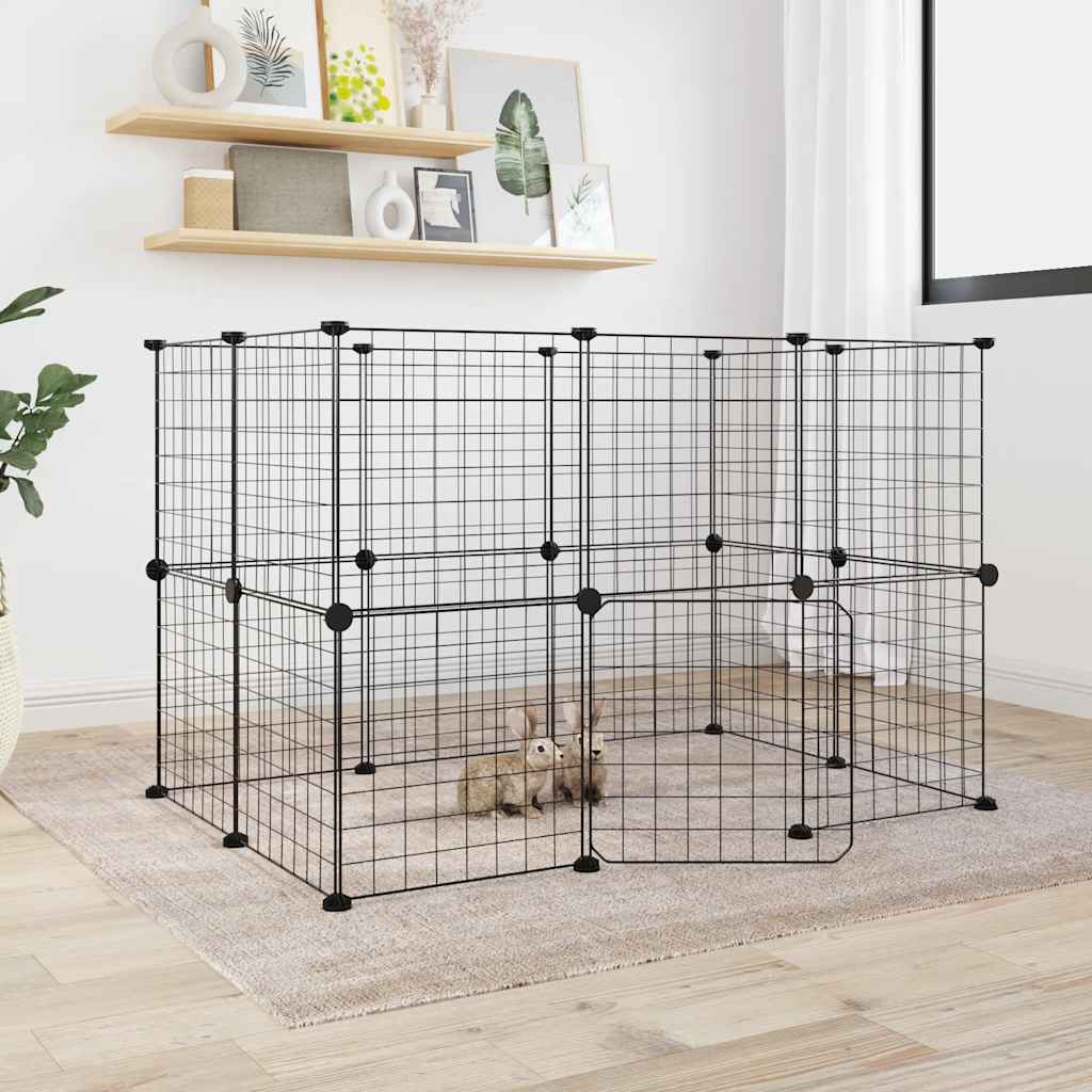 Cage Animaux De Compagnie À 8 Panneaux Noir 35X35X70 Cm Acier