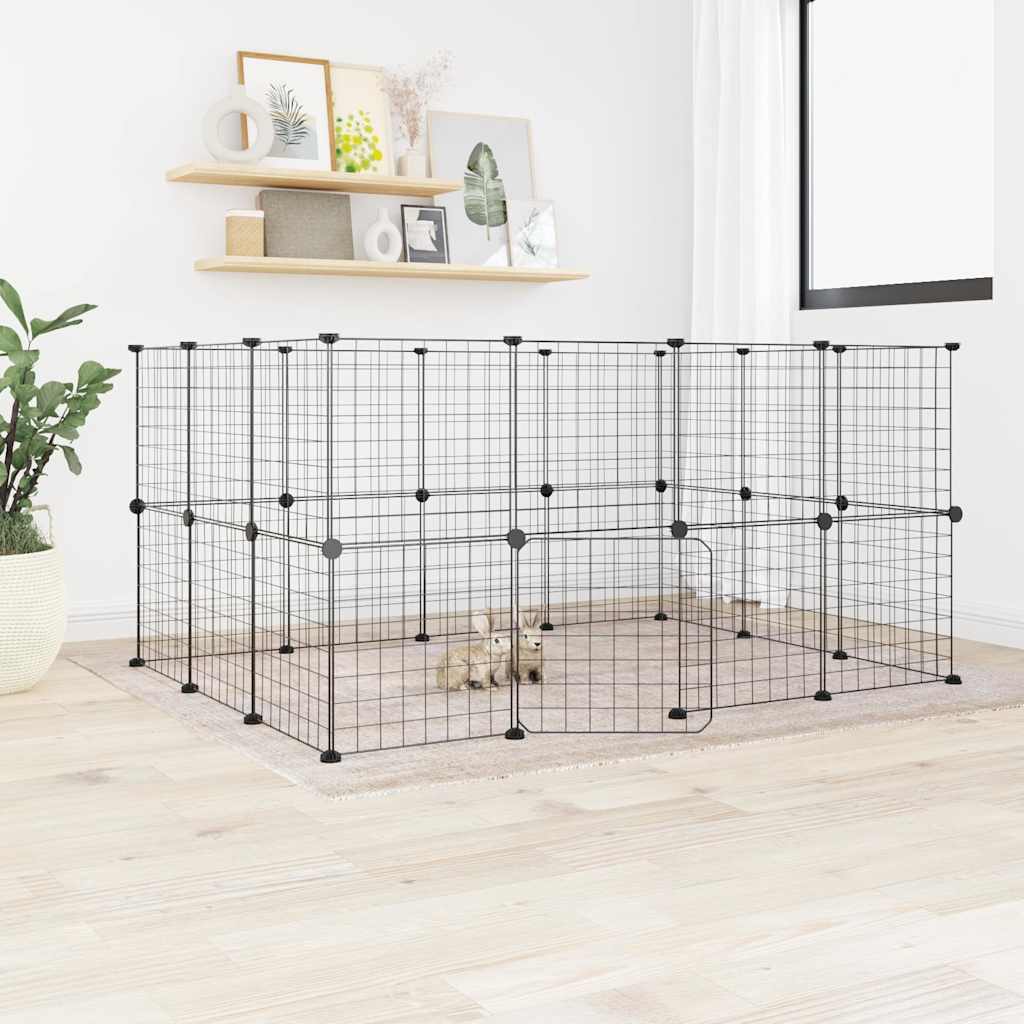 Cage Animaux De Compagnie À 8 Panneaux Noir 35X35X70 Cm Acier