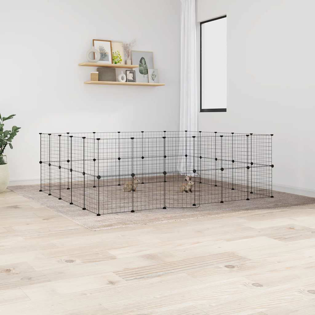 Cage Animaux De Compagnie À 8 Panneaux Noir 35X35X70 Cm Acier