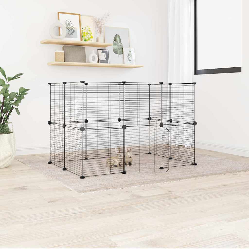 Cage Animaux De Compagnie À 8 Panneaux Noir 35X35X70 Cm Acier
