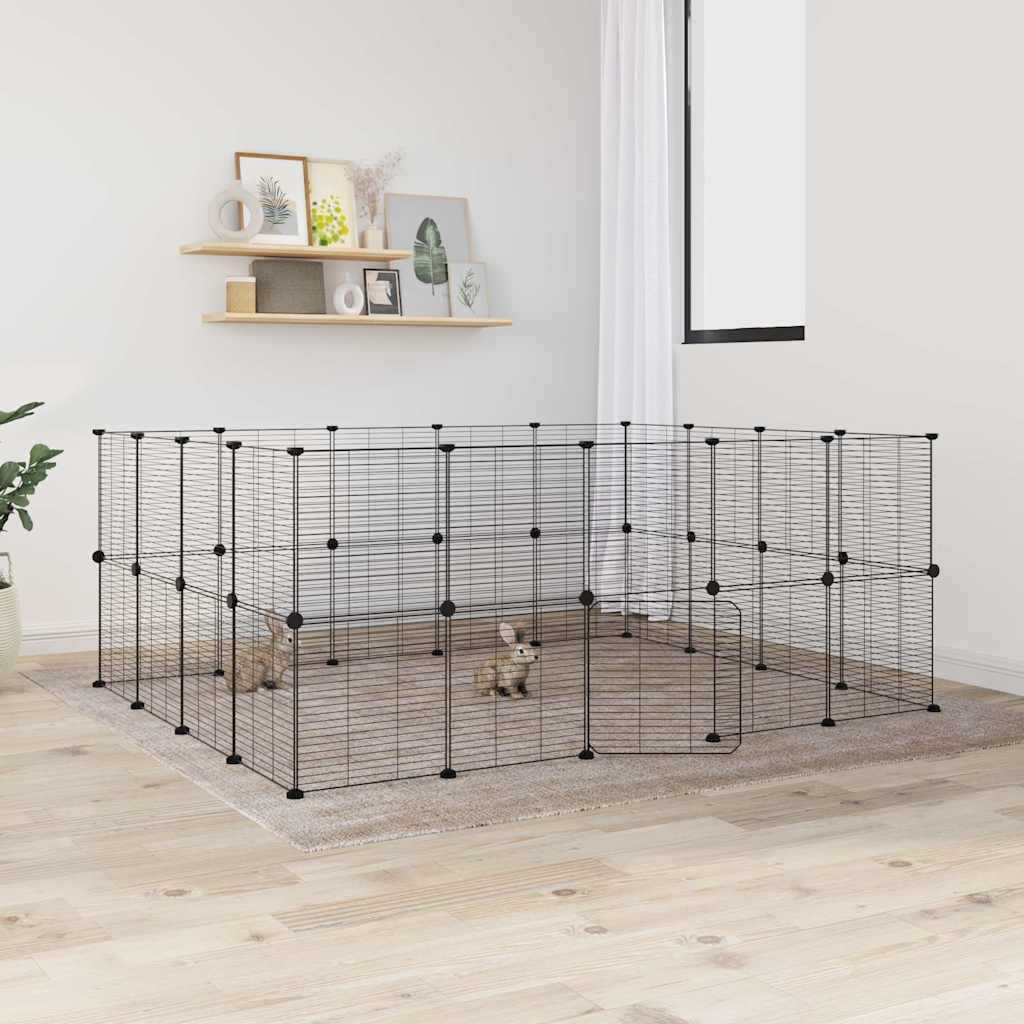 Cage Animaux De Compagnie À 8 Panneaux Noir 35X35X70 Cm Acier