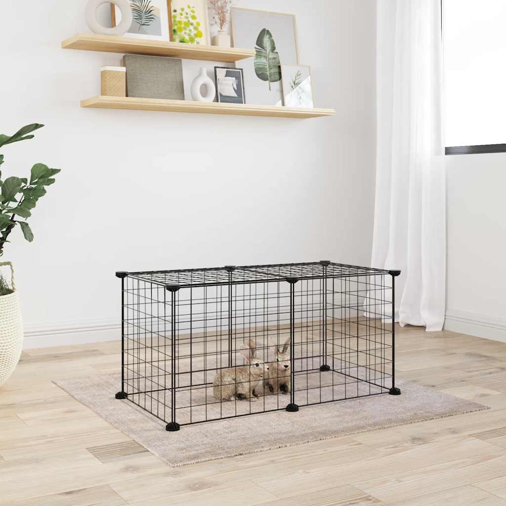 Cage Animaux De Compagnie À 8 Panneaux Noir 70X35X35 Cm Acier