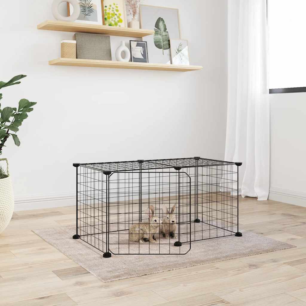 Cage Animaux De Compagnie À 8 Panneaux Noir 70X35X35 Cm Acier